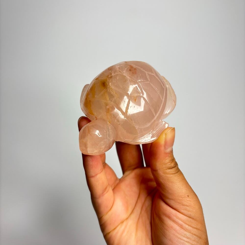 Golden Healer Rose Quartz Turtle Carving – Crystal Figurine